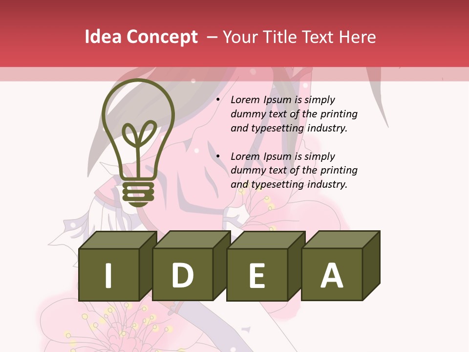 A Girl With Long Hair And A Pink Dress Is Standing In Front Of A Red PowerPoint Template