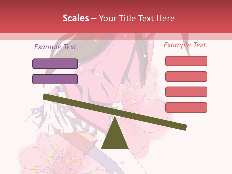 A Girl With Long Hair And A Pink Dress Is Standing In Front Of A Red PowerPoint Template