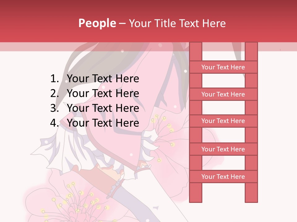 A Girl With Long Hair And A Pink Dress Is Standing In Front Of A Red PowerPoint Template