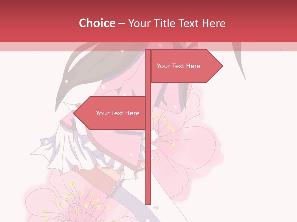 A Girl With Long Hair And A Pink Dress Is Standing In Front Of A Red PowerPoint Template