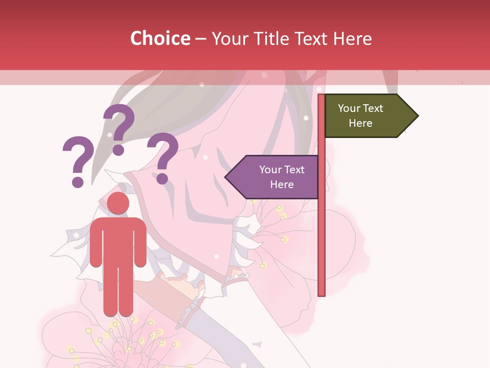 A Girl With Long Hair And A Pink Dress Is Standing In Front Of A Red PowerPoint Template