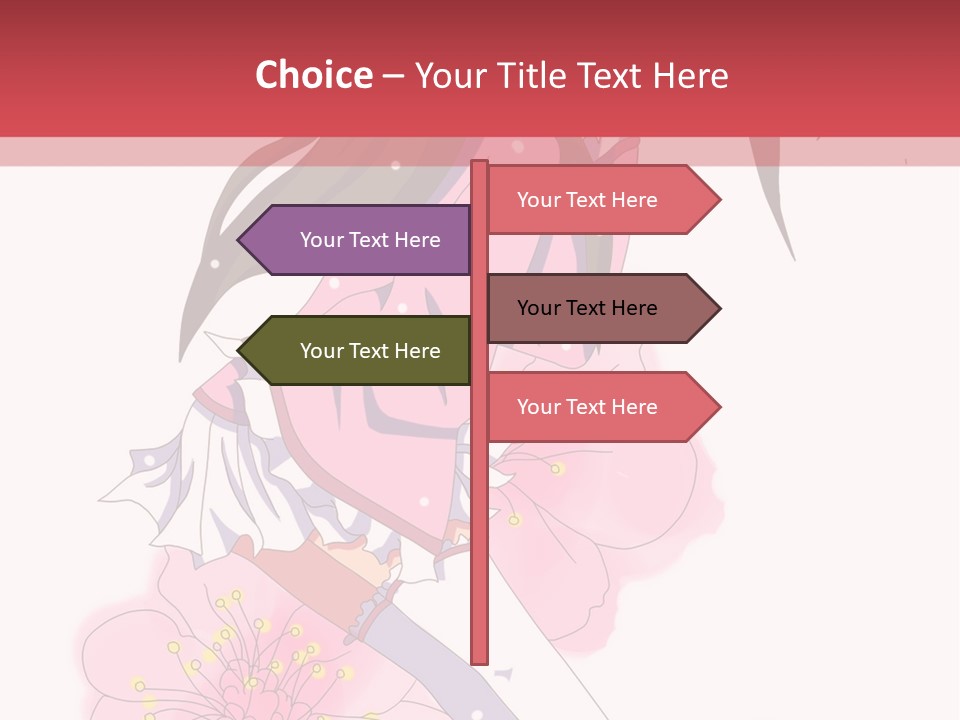 A Girl With Long Hair And A Pink Dress Is Standing In Front Of A Red PowerPoint Template