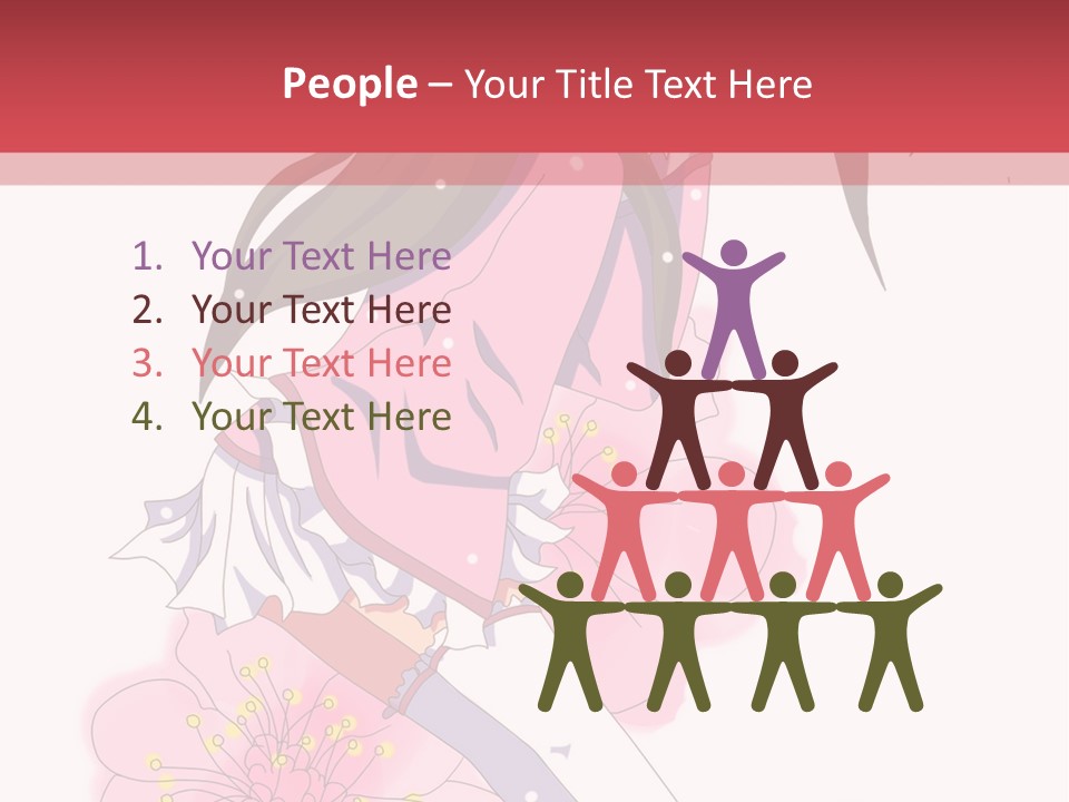 A Girl With Long Hair And A Pink Dress Is Standing In Front Of A Red PowerPoint Template