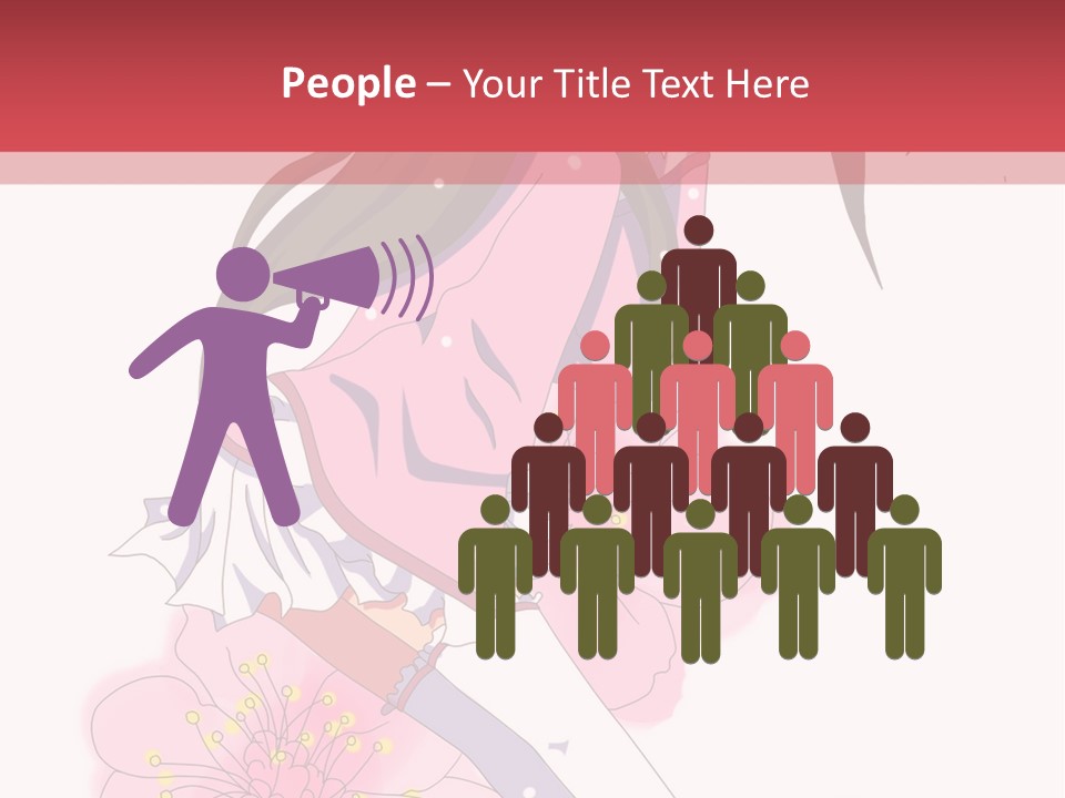 A Girl With Long Hair And A Pink Dress Is Standing In Front Of A Red PowerPoint Template