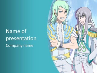 A Couple Of Anime Characters Standing Next To Each Other PowerPoint Template