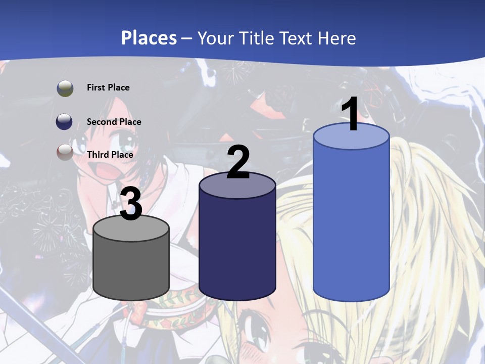 A Group Of Anime Characters With Swords On A Blue Background PowerPoint Template