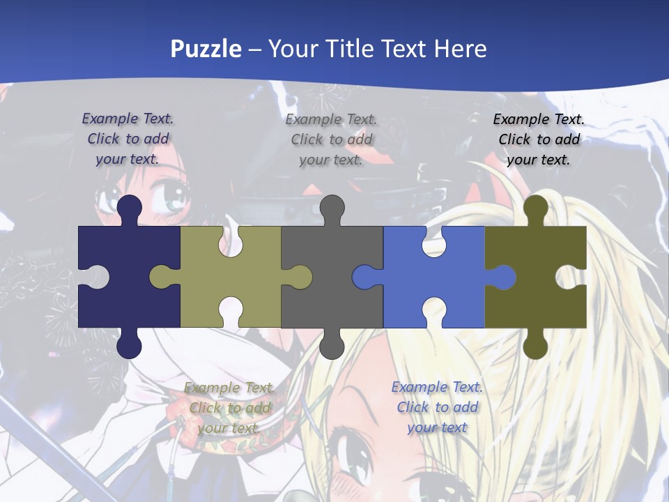 A Group Of Anime Characters With Swords On A Blue Background PowerPoint Template