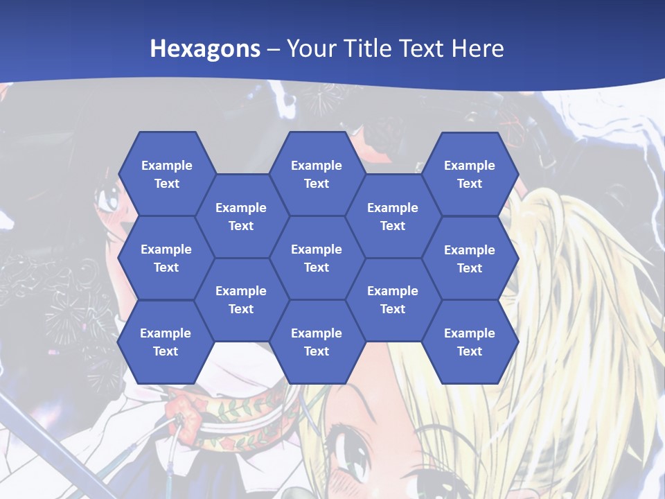 A Group Of Anime Characters With Swords On A Blue Background PowerPoint Template