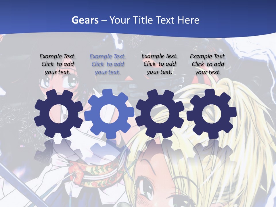 A Group Of Anime Characters With Swords On A Blue Background PowerPoint Template