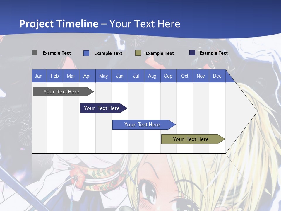 A Group Of Anime Characters With Swords On A Blue Background PowerPoint Template