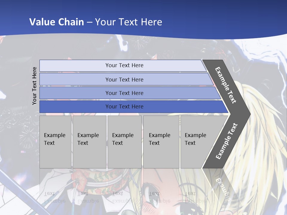 A Group Of Anime Characters With Swords On A Blue Background PowerPoint Template