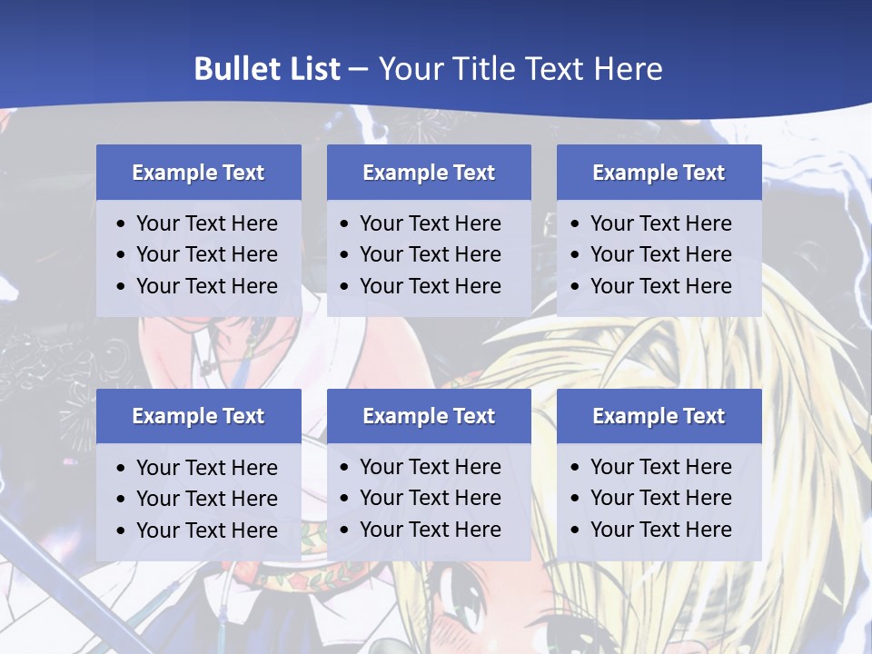 A Group Of Anime Characters With Swords On A Blue Background PowerPoint Template