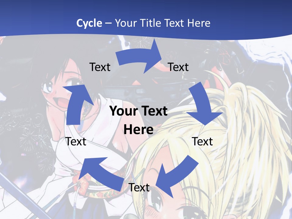 A Group Of Anime Characters With Swords On A Blue Background PowerPoint Template