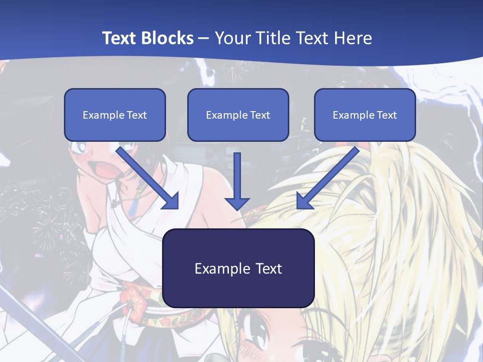 A Group Of Anime Characters With Swords On A Blue Background PowerPoint Template