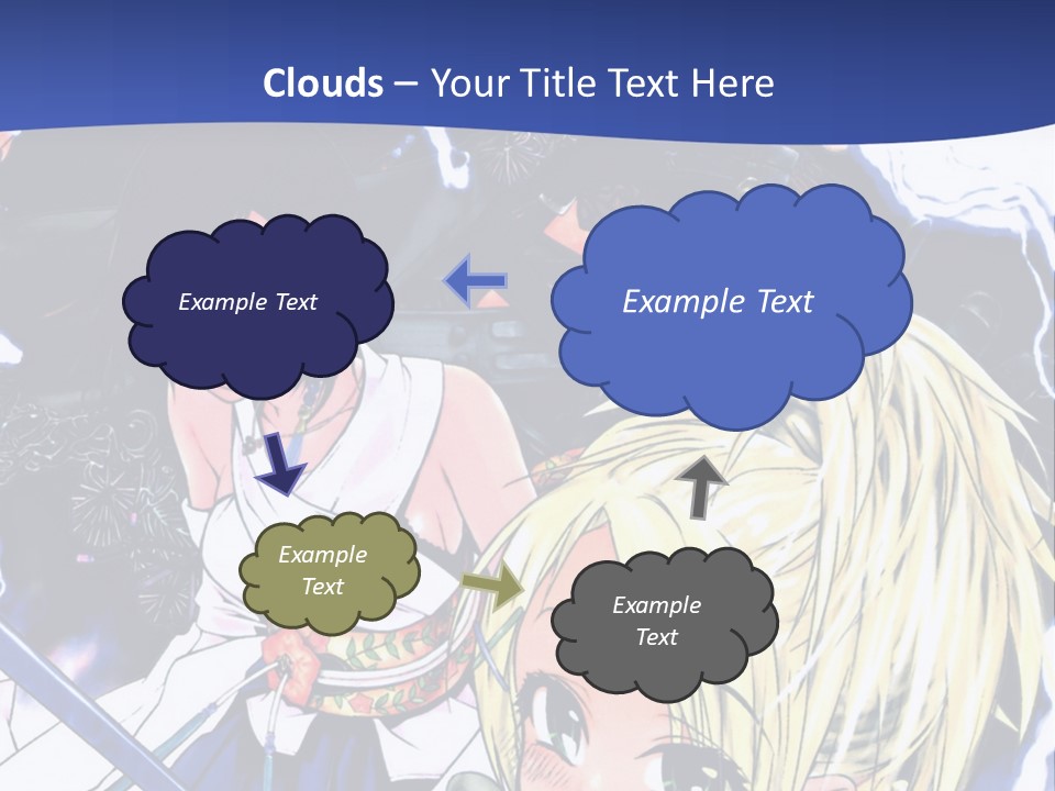 A Group Of Anime Characters With Swords On A Blue Background PowerPoint Template