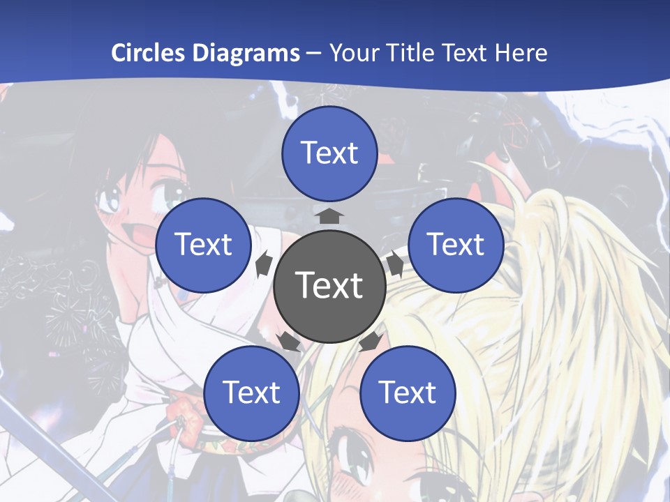 A Group Of Anime Characters With Swords On A Blue Background PowerPoint Template