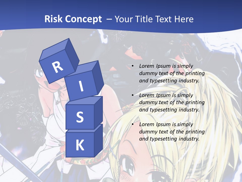 A Group Of Anime Characters With Swords On A Blue Background PowerPoint Template