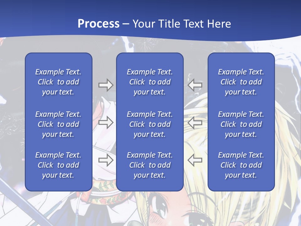 A Group Of Anime Characters With Swords On A Blue Background PowerPoint Template