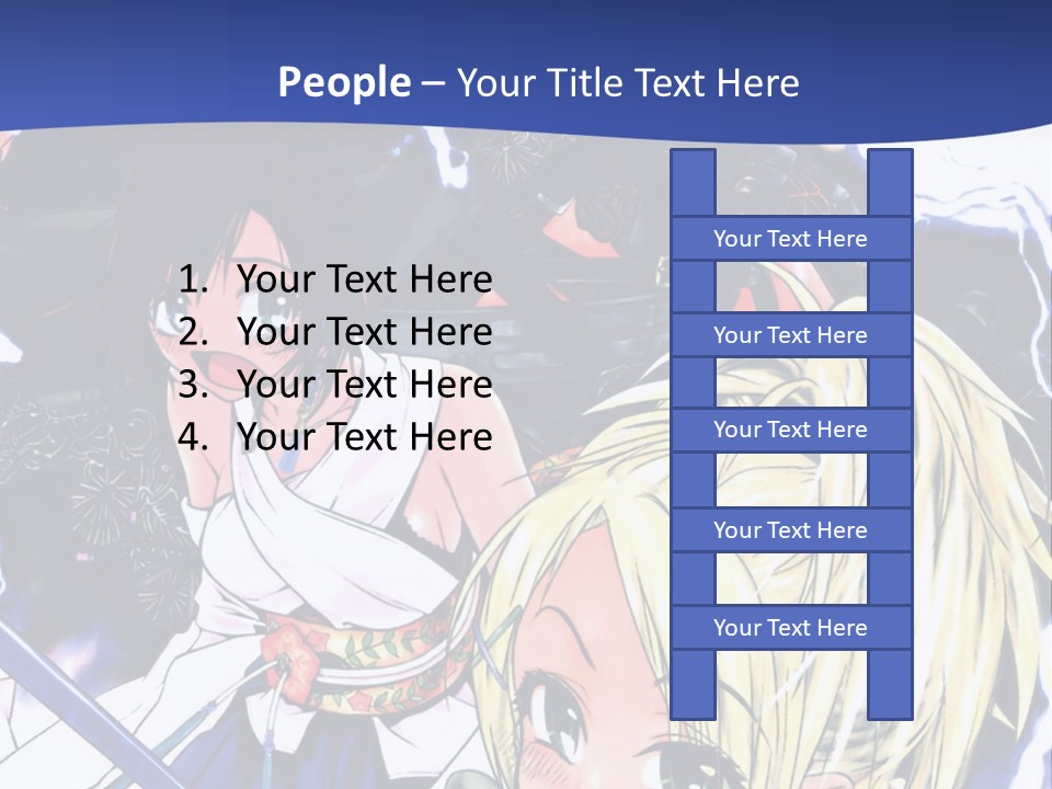 A Group Of Anime Characters With Swords On A Blue Background PowerPoint Template