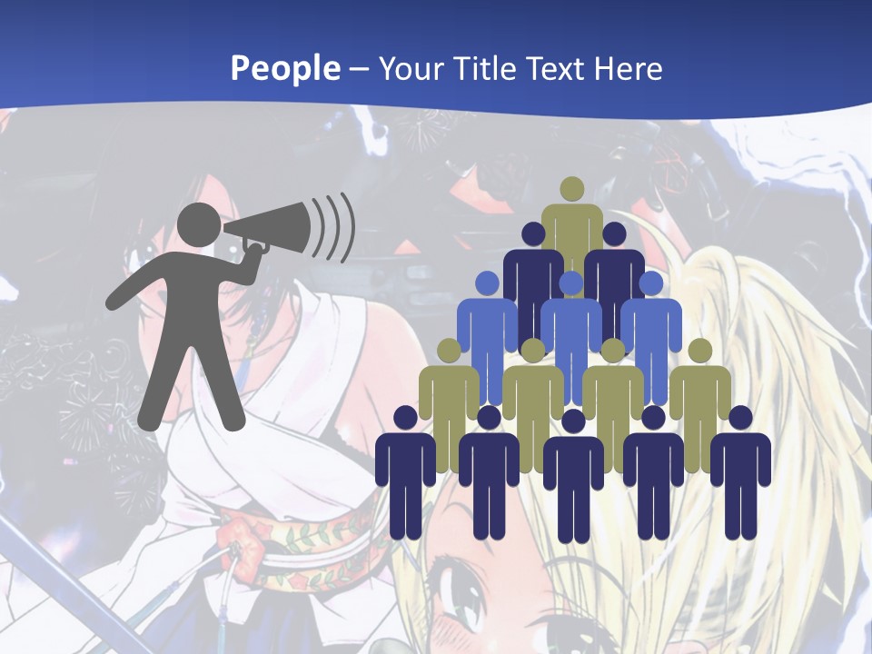 A Group Of Anime Characters With Swords On A Blue Background PowerPoint Template