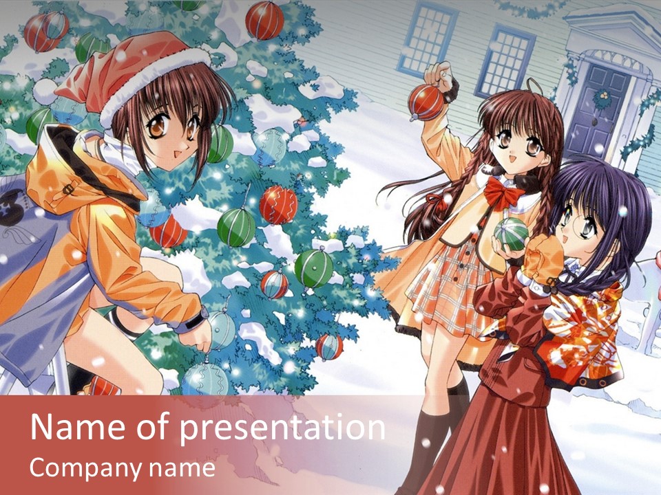 A Group Of People Standing In Front Of A Christmas Tree PowerPoint Template