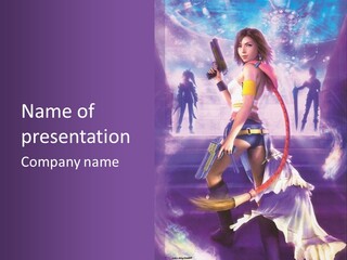 A Girl With A Gun In Her Hand On A Purple Background PowerPoint Template