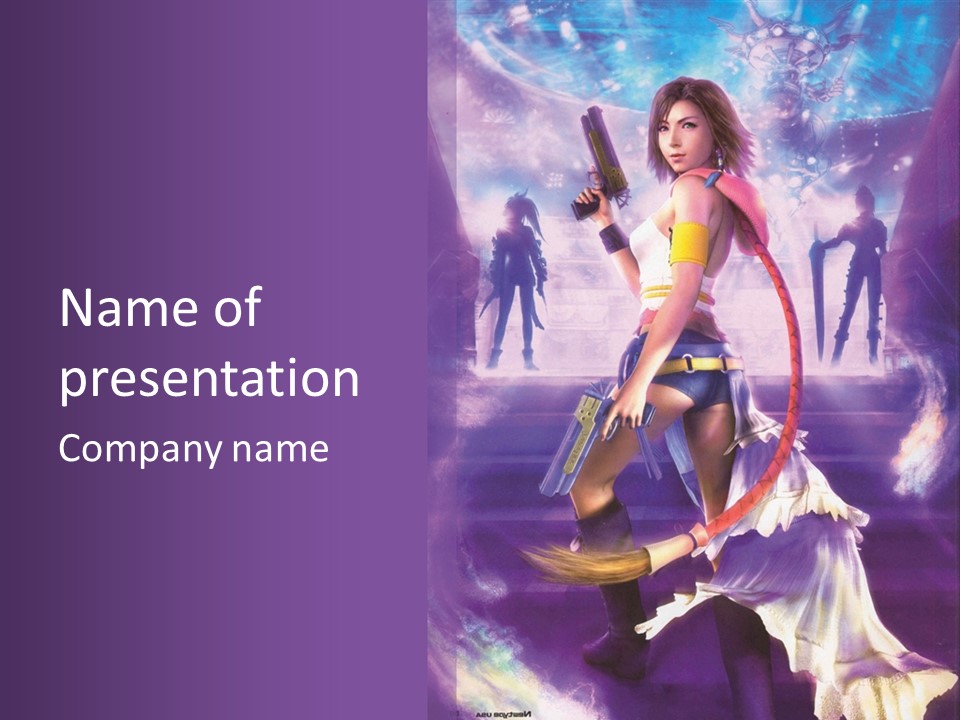 A Girl With A Gun In Her Hand On A Purple Background PowerPoint Template