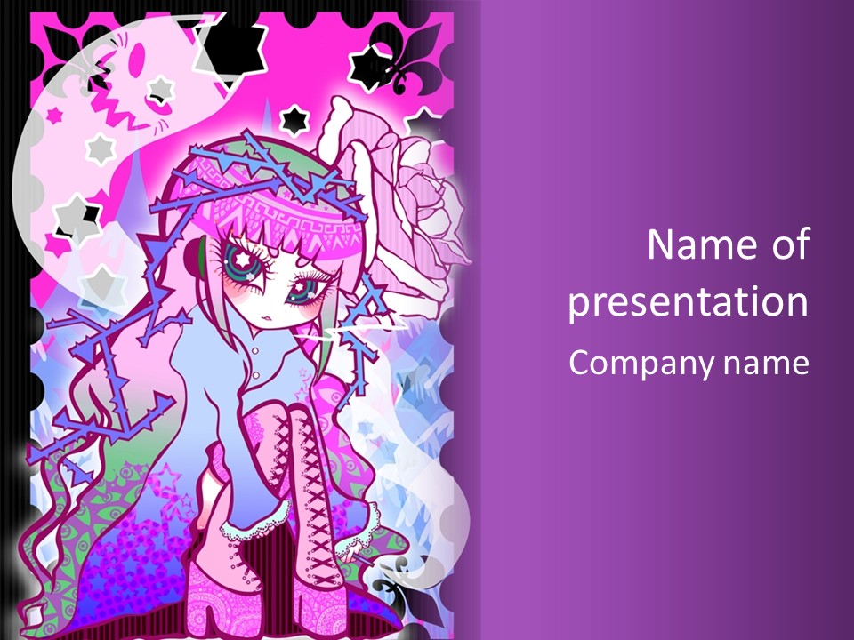 A Girl With Pink Hair Is Standing In Front Of A Purple Background PowerPoint Template