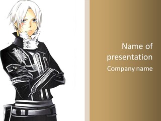 A Man In A Black Outfit Is Standing With His Arms Crossed PowerPoint Template