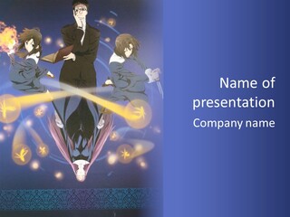 A Group Of People On A Blue Background With The Words Name Of Presentation Company Name PowerPoint Template