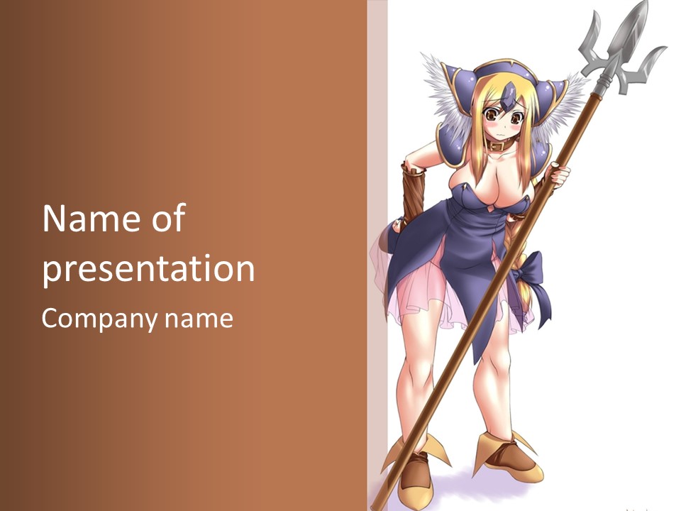 A Woman With A Sword Is Holding A Staff PowerPoint Template