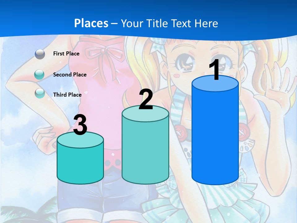 Two Young Girls Standing Next To Each Other On A Blue Background PowerPoint Template