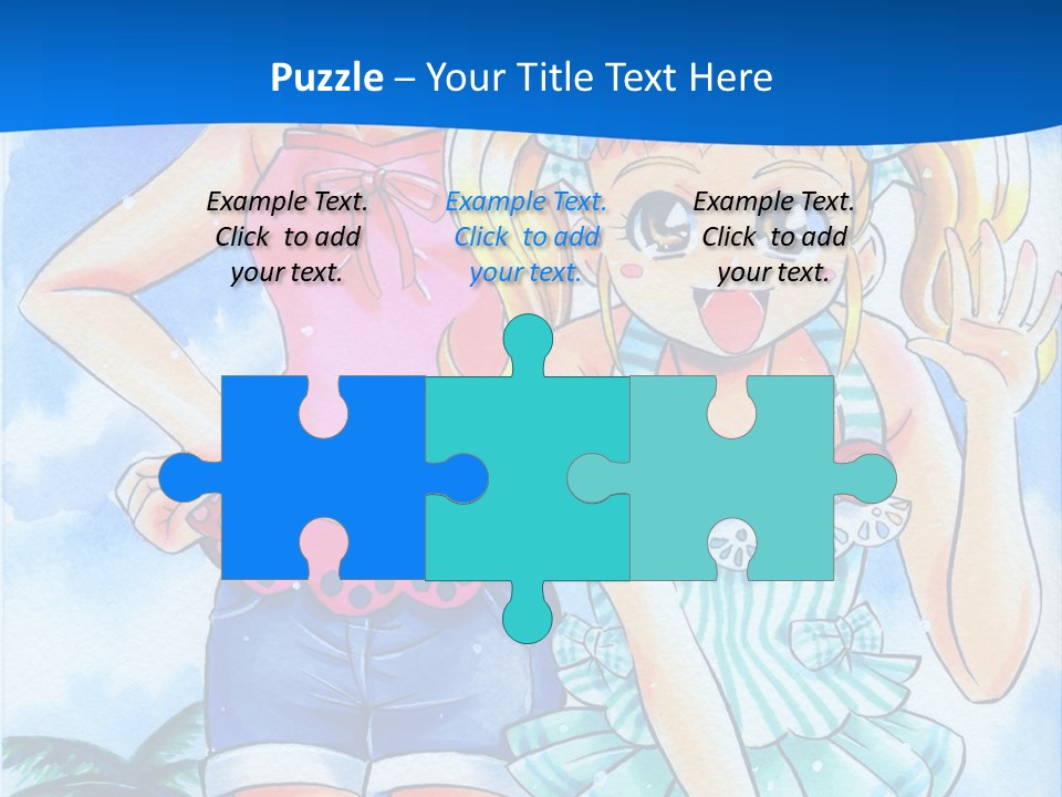 Two Young Girls Standing Next To Each Other On A Blue Background PowerPoint Template