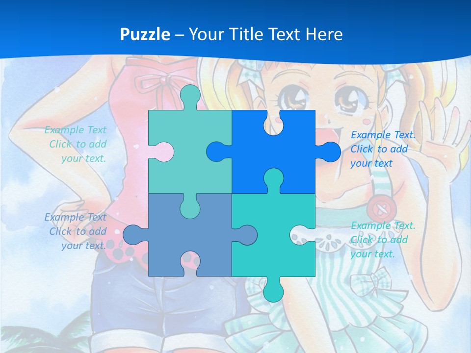 Two Young Girls Standing Next To Each Other On A Blue Background PowerPoint Template