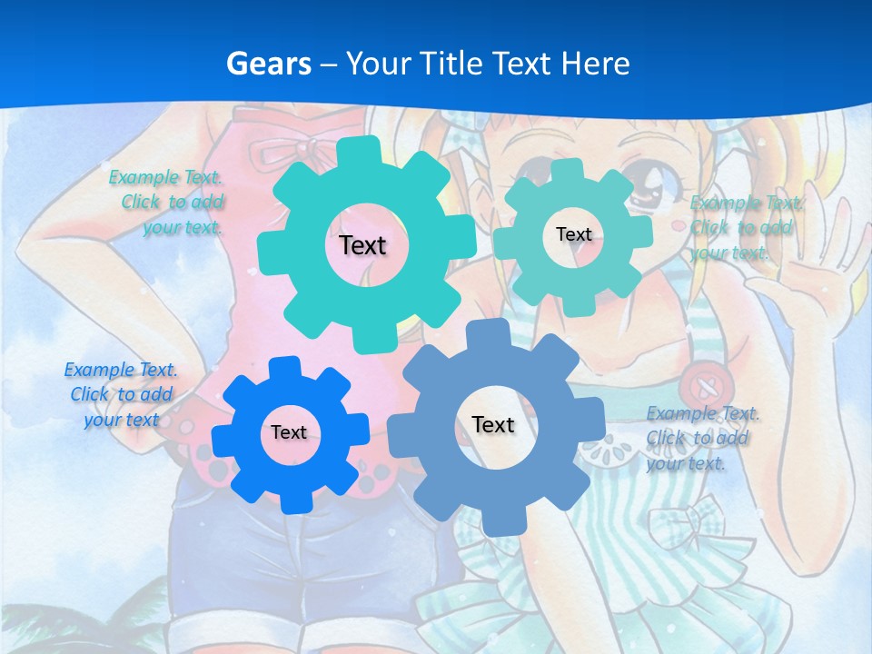 Two Young Girls Standing Next To Each Other On A Blue Background PowerPoint Template