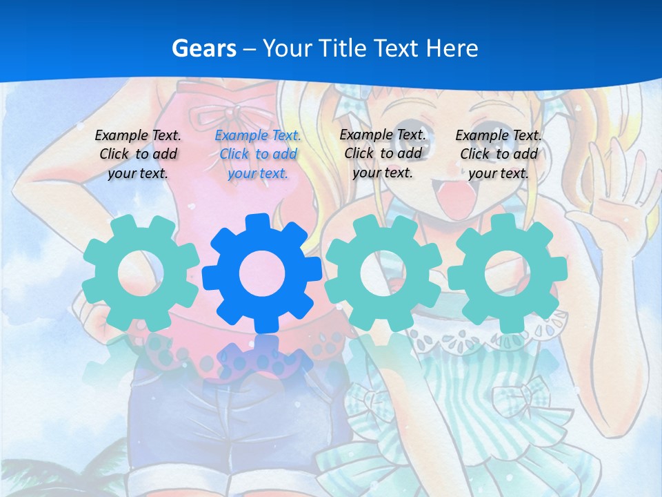 Two Young Girls Standing Next To Each Other On A Blue Background PowerPoint Template