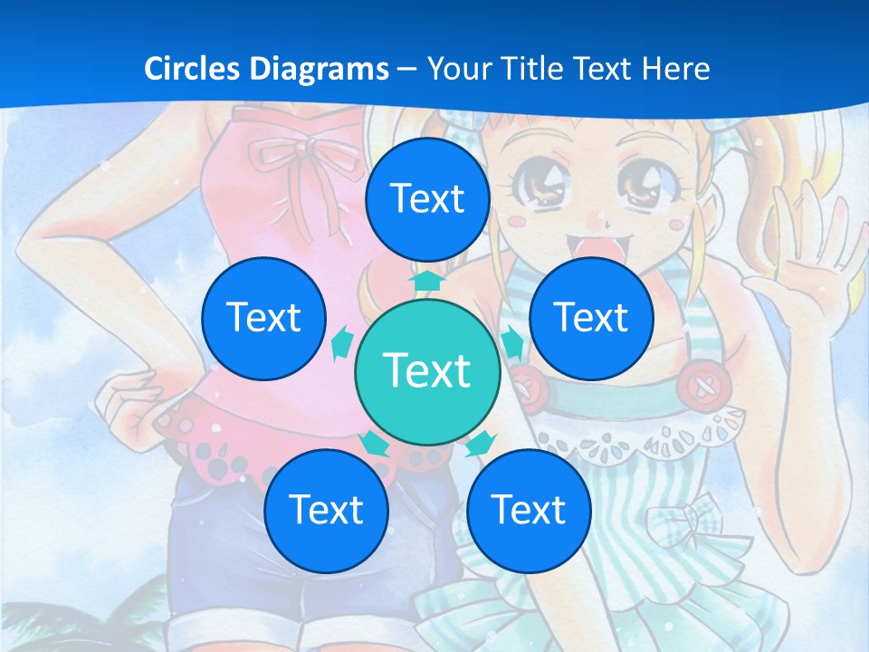 Two Young Girls Standing Next To Each Other On A Blue Background PowerPoint Template