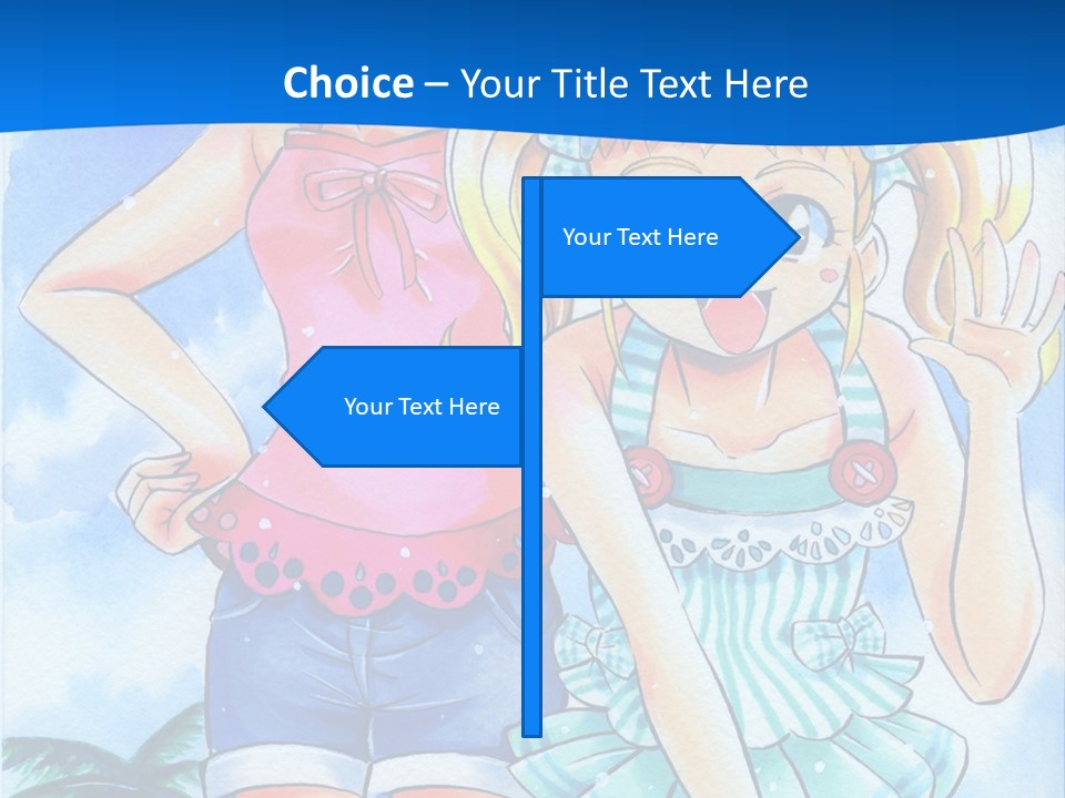 Two Young Girls Standing Next To Each Other On A Blue Background PowerPoint Template
