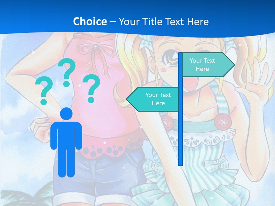 Two Young Girls Standing Next To Each Other On A Blue Background PowerPoint Template