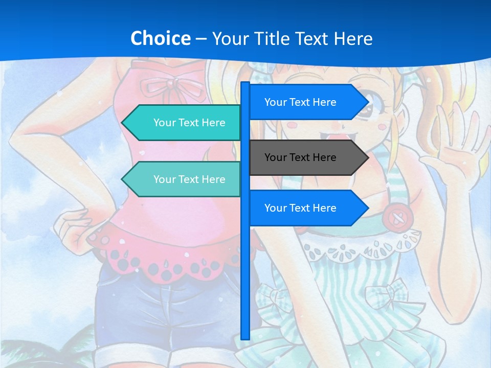 Two Young Girls Standing Next To Each Other On A Blue Background PowerPoint Template