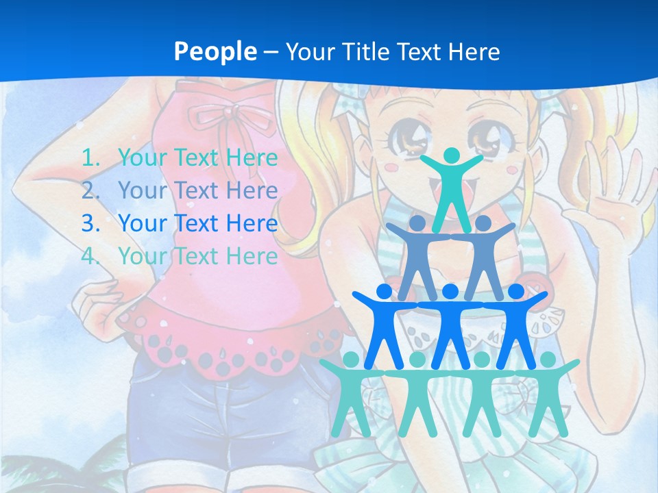 Two Young Girls Standing Next To Each Other On A Blue Background PowerPoint Template