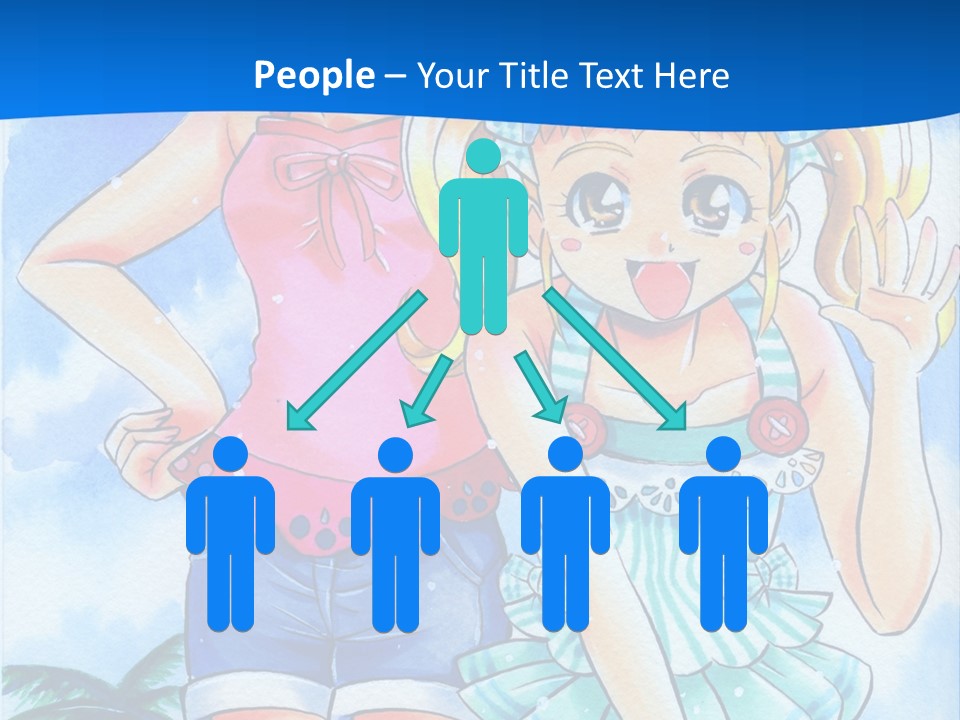 Two Young Girls Standing Next To Each Other On A Blue Background PowerPoint Template