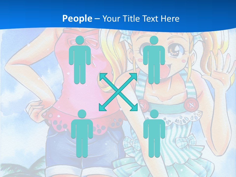 Two Young Girls Standing Next To Each Other On A Blue Background PowerPoint Template