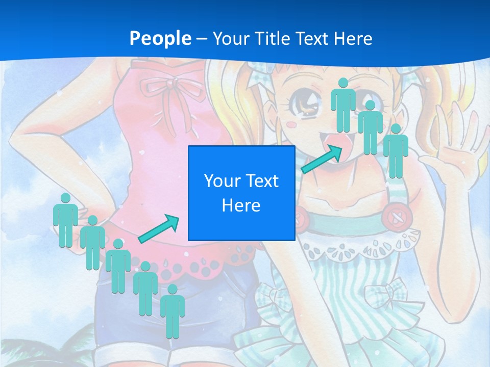 Two Young Girls Standing Next To Each Other On A Blue Background PowerPoint Template