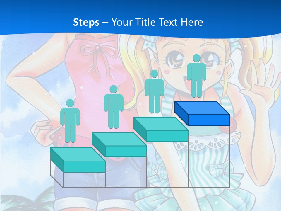 Two Young Girls Standing Next To Each Other On A Blue Background PowerPoint Template