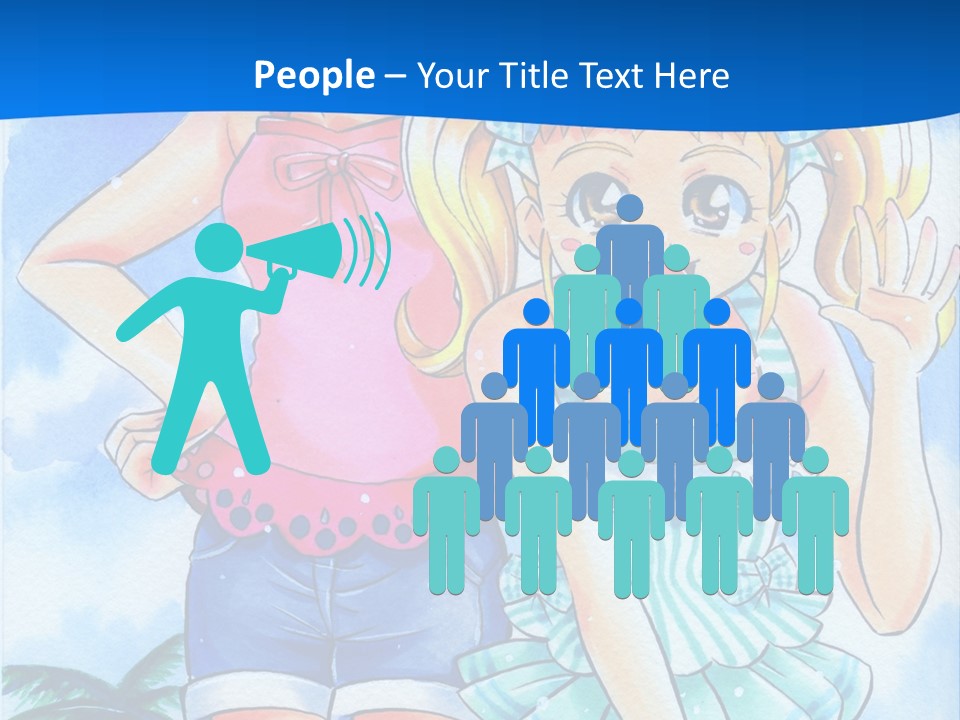 Two Young Girls Standing Next To Each Other On A Blue Background PowerPoint Template