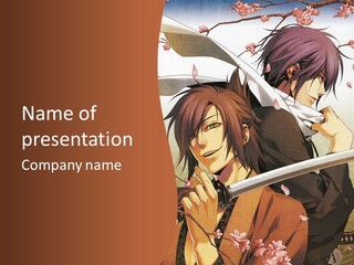 A Couple Of Anime Characters With Swords In Their Hands PowerPoint Template