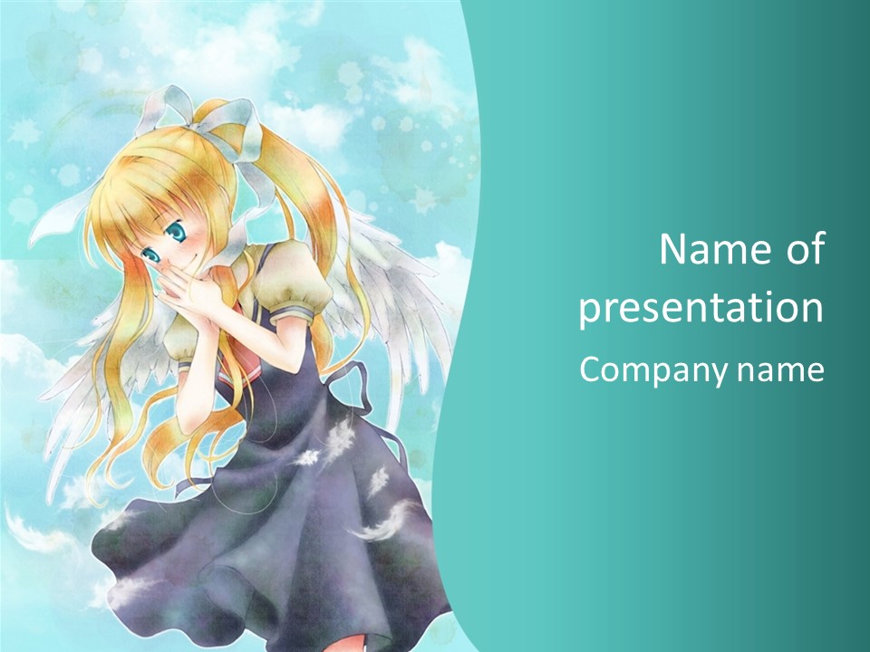 A Girl In A Blue Dress With Angel Wings PowerPoint Template