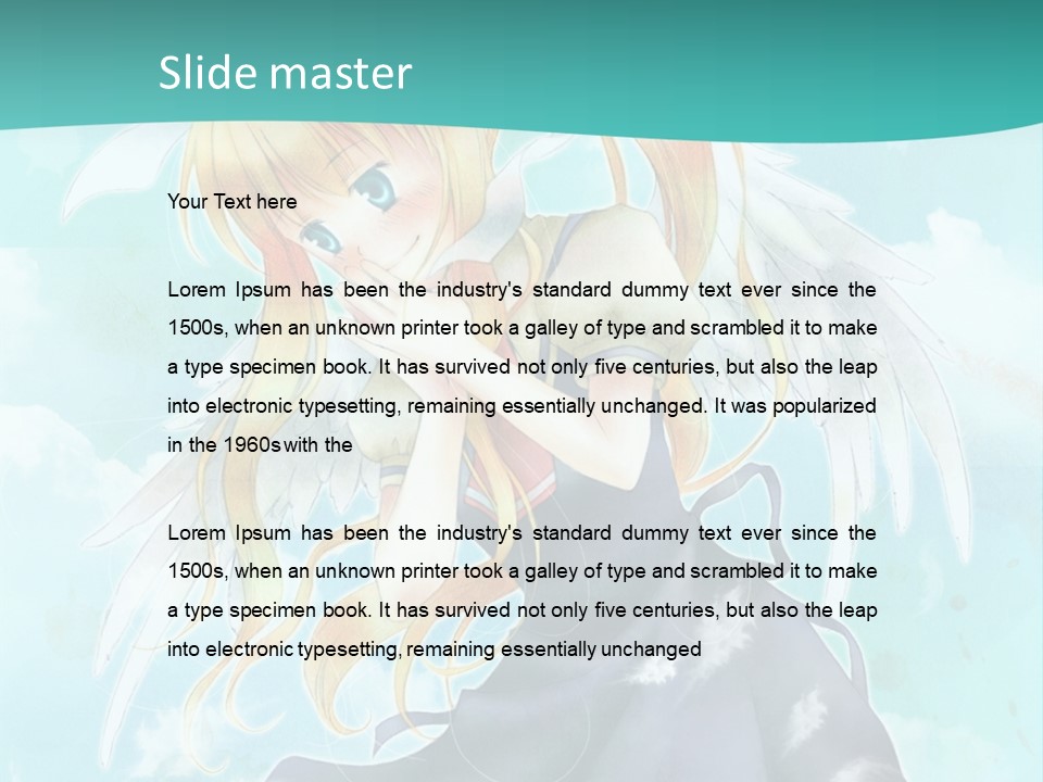 A Girl In A Blue Dress With Angel Wings PowerPoint Template