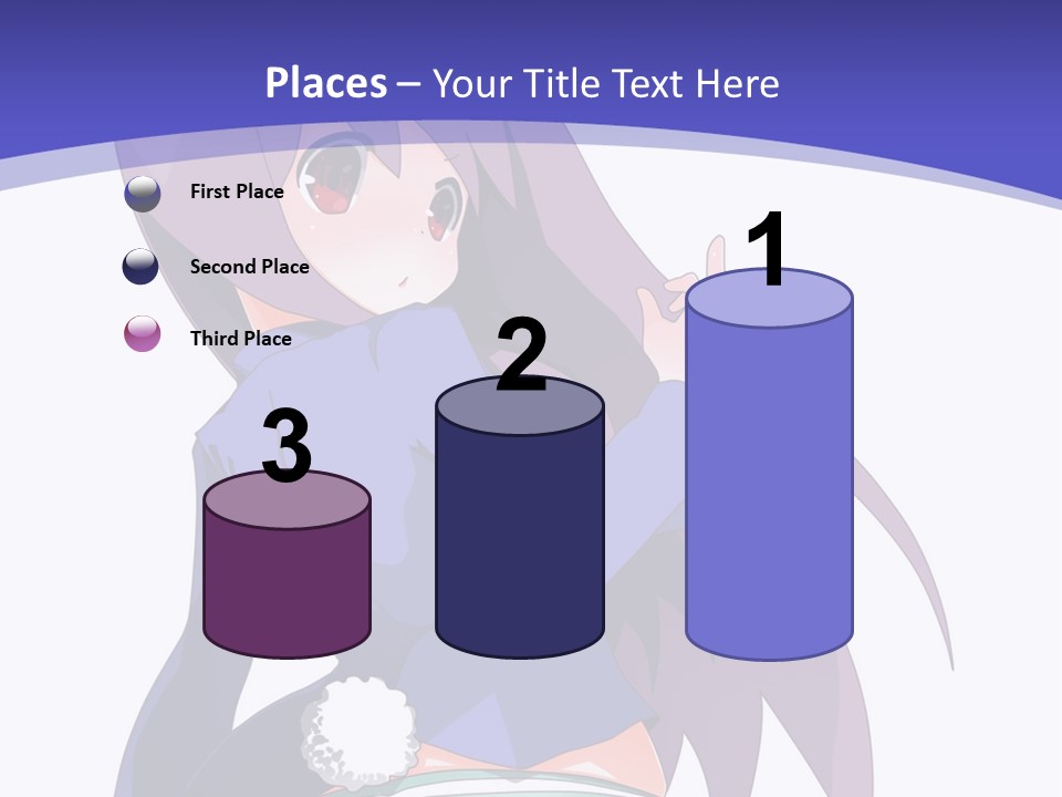 A Girl With Long Hair And A Blue Shirt Is Standing In Front Of A Purple PowerPoint Template